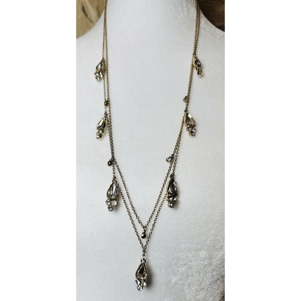 Vintage Ann Taylor Multi Drop  Rhinestone Pendant Necklace Runway Fashion 30”